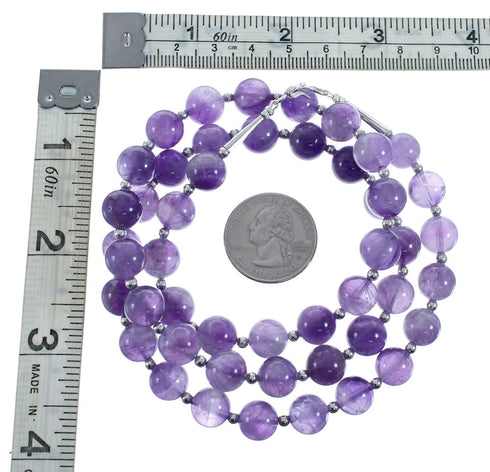Native American Amethyst Bead Sterling Silver Necklace AX128212